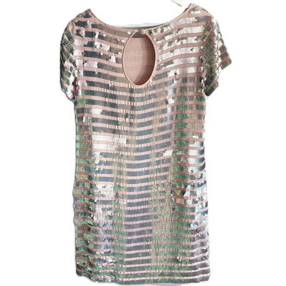 French Connection blush pink sequin stripe Fast Eden Cupid Dress - Picture 3 of 11